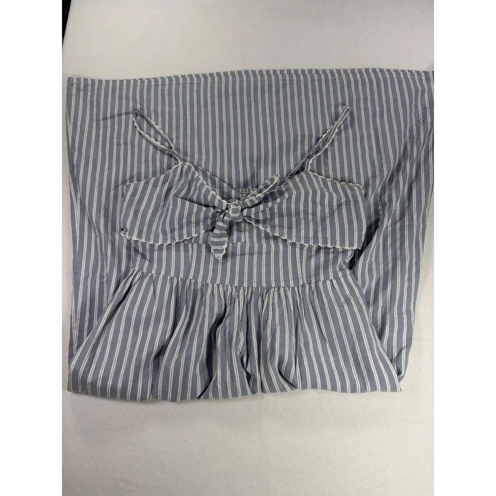 Old Navy Blue White Striped Tie Front Smocked Midi Dress Womens Medium Tall